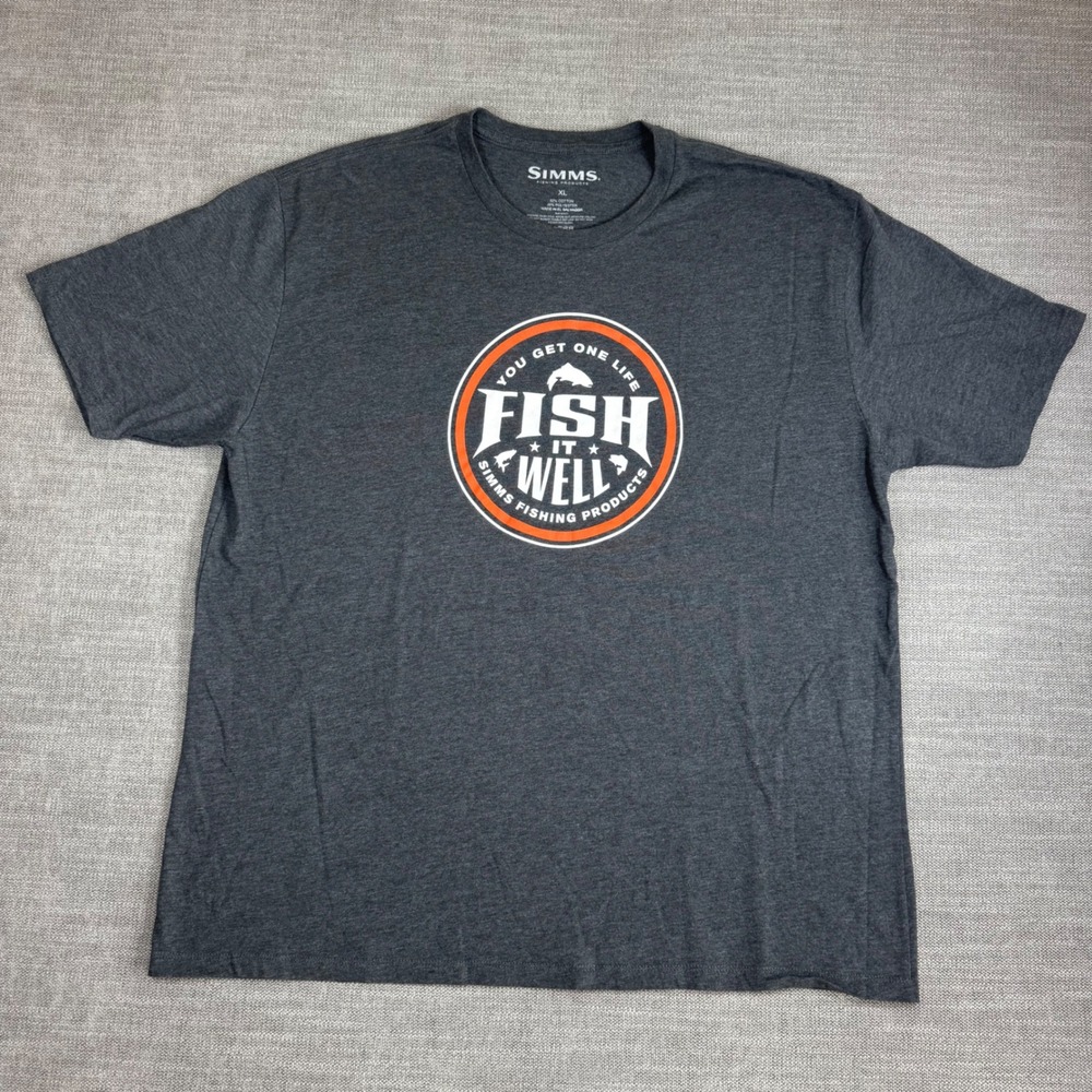 Simms Fishing Products Mens XL Fish It Well Graphic T-Shirt Charcoal Grey